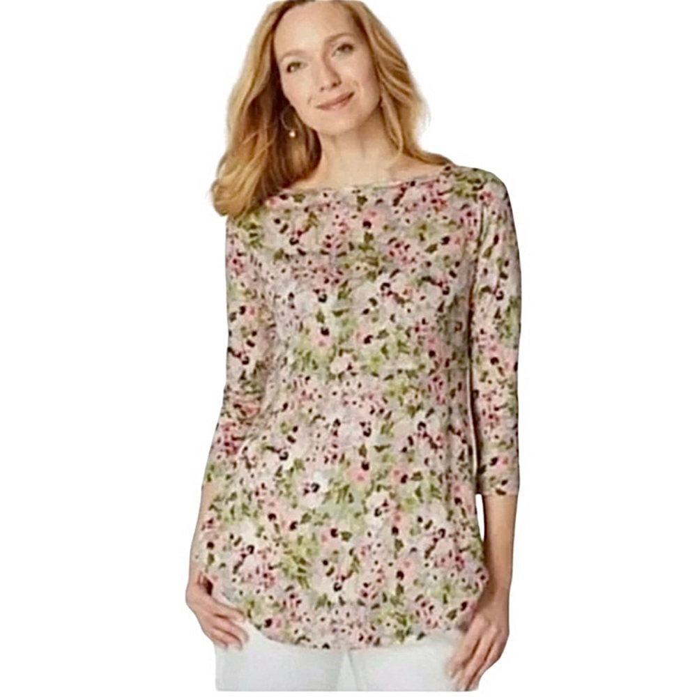 J. Jill Love Linen Soft Floral Tunic Top 100% Linen Women’s Size Medium